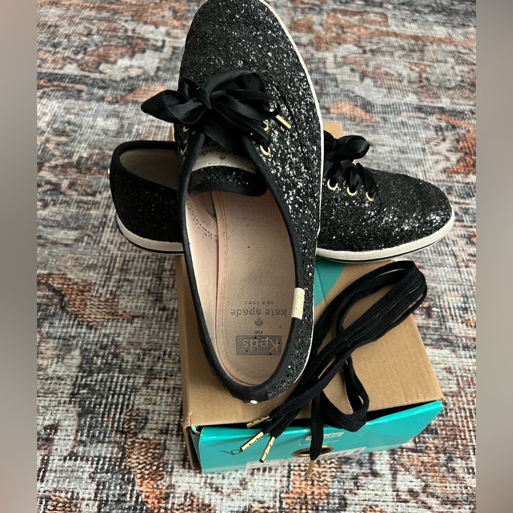 Kate Spade black glitter Keds